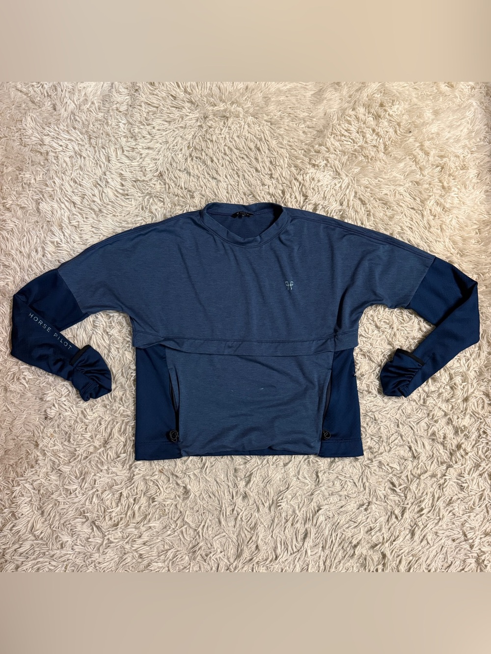 Women’s Large Blue Horse Pilot Long Sleeve Horseback Riding Winter Shirt